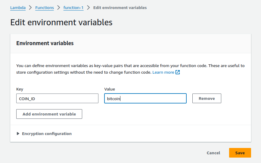 Adding environment variables to AWS Lambda