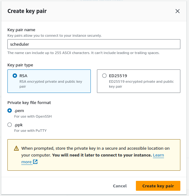 Creating a key pair when creating an instance on AWS EC2